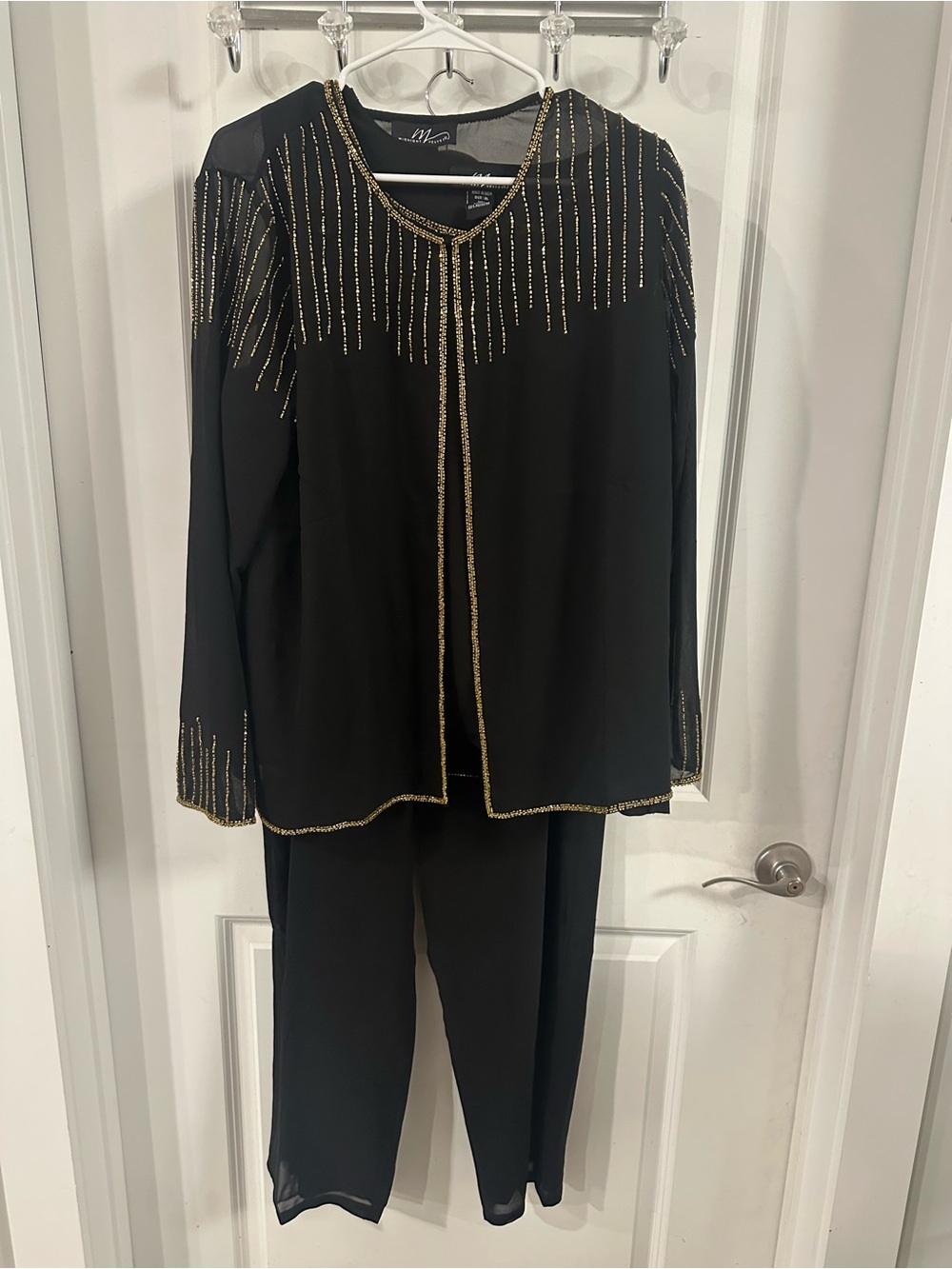 Black 3 Piece Evening Set with Gold Beaded Trim